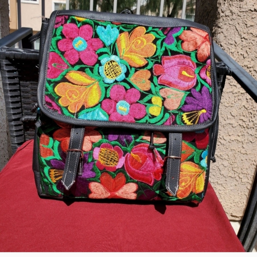 Hand Made Leather Embroidered Backpack